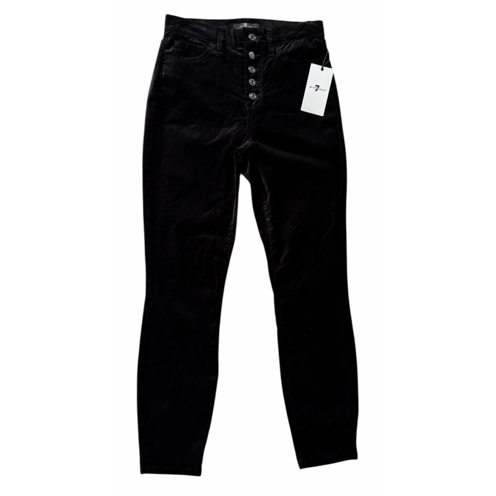 7 For All Mankind Black Velvet Pants High Waist Ankle Skinny Button Fly Size 26